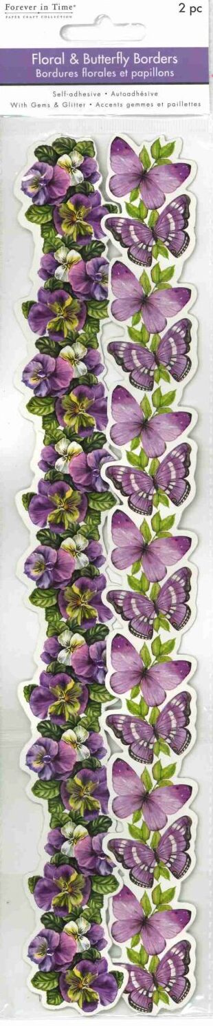 Stickers Purple Butterfly and Pansies